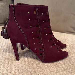 New York & Company Burgundy Suede Peep-Toe Ankle Booties